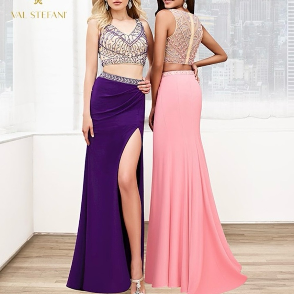 2 piece purple prom dress